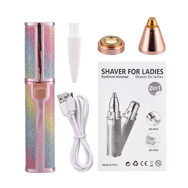 2 in 1 Rechargeable Eyebrow Trimmer Lady Shaver Mini USB Women Epilator Facial Hair Remover Pen Size Female Hair Shaving Razor