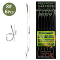 18.5cm 6-8pcs Leader Carp Fishing Hooks Hair Rigs With Line 30-60LB 2/4/6/8# Europe Feeder Group Carp Hook Accessories