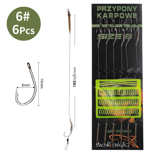 18.5cm 6-8pcs Leader Carp Fishing Hooks Hair Rigs With Line 30-60LB 2/4/6/8