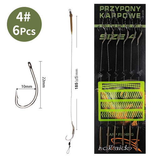 18.5cm 6-8pcs Leader Carp Fishing Hooks Hair Rigs With Line 30-60LB 2/4/6/8