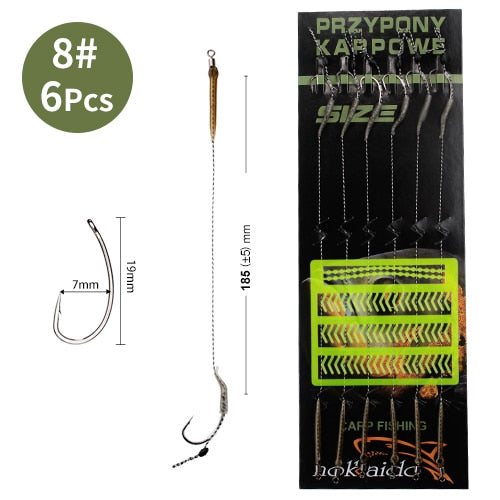 18.5cm 6-8pcs Leader Carp Fishing Hooks Hair Rigs With Line 30-60LB 2/4/6/8