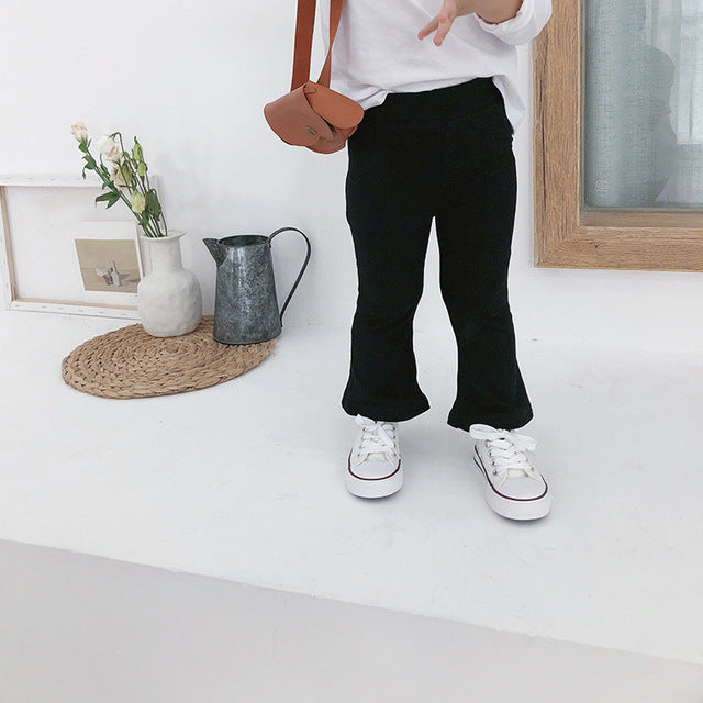 2021Children's Pants Girls' Solid  Gray And Black All-match Leggings Cotton Children's Pants Spring And Summer Boot Cut Pant
