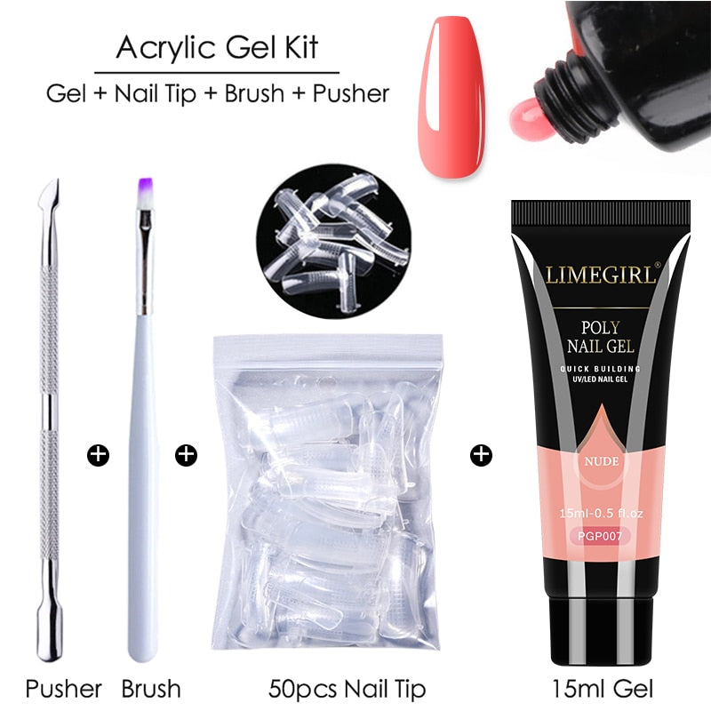 Limegirl Poly Extension Nail Gel Kit All For Manicure Set Fast Building Gel Cuticle Pusher Finger Extend Mold Gel Polish Set