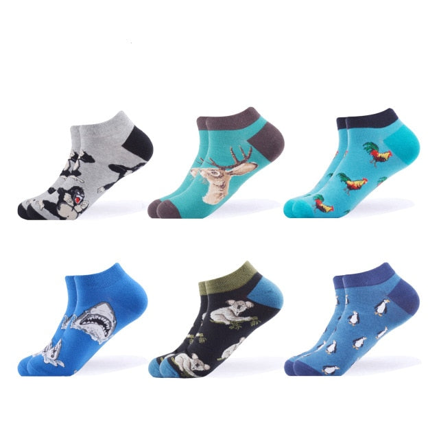 SANZETTI 6-12 Pairs/Lot Men's Ankle Socks Casual Novelty Colorful Summer Happy Combed Cotton Short Socks Plaid Dress Boat Socks
