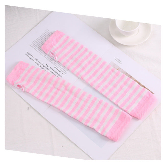 Fingerless Gloves Arm Sleeve Anime Women Fishnet Sports Emo Punk Striped Hand Warmer Mesh Long Gloves Cotton Fashion Sleeves