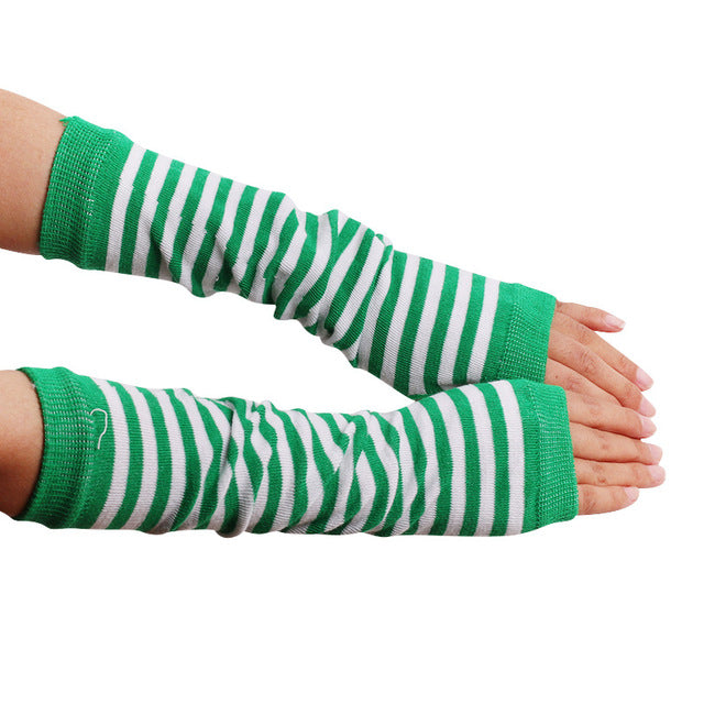 Fingerless Gloves Arm Sleeve Anime Women Fishnet Sports Emo Punk Striped Hand Warmer Mesh Long Gloves Cotton Fashion Sleeves