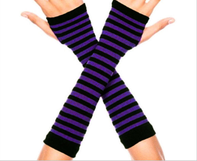 Fingerless Gloves Arm Sleeve Anime Women Fishnet Sports Emo Punk Striped Hand Warmer Mesh Long Gloves Cotton Fashion Sleeves