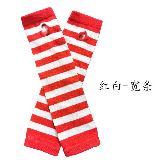 Fingerless Gloves Arm Sleeve Anime Women Fishnet Sports Emo Punk Striped Hand Warmer Mesh Long Gloves Cotton Fashion Sleeves