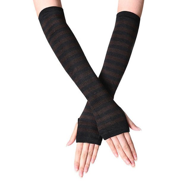 Fingerless Gloves Arm Sleeve Anime Women Fishnet Sports Emo Punk Striped Hand Warmer Mesh Long Gloves Cotton Fashion Sleeves