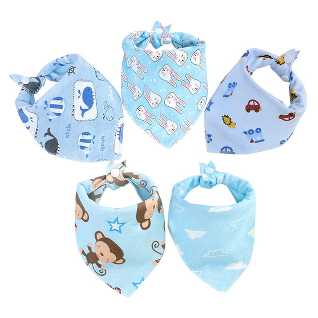 5pcs Baby Bibs Cotton Bandana Bibs Baby Feeding Infant Teething Bibs Cartoon Saliva Towel Baby Eating Accessory Baby Stuff