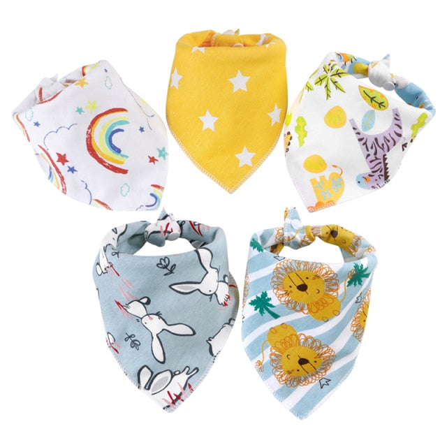 5pcs Baby Bibs Cotton Bandana Bibs Baby Feeding Infant Teething Bibs Cartoon Saliva Towel Baby Eating Accessory Baby Stuff