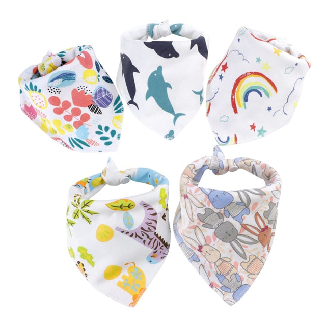 5pcs Baby Bibs Cotton Bandana Bibs Baby Feeding Infant Teething Bibs Cartoon Saliva Towel Baby Eating Accessory Baby Stuff