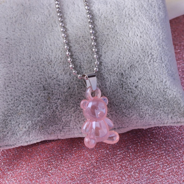Stainless Steel Handmade Candy 7 Color Cute Judy Cartoon Bear Charm Necklace for Women Girl Daily Jewelry Party Gifts