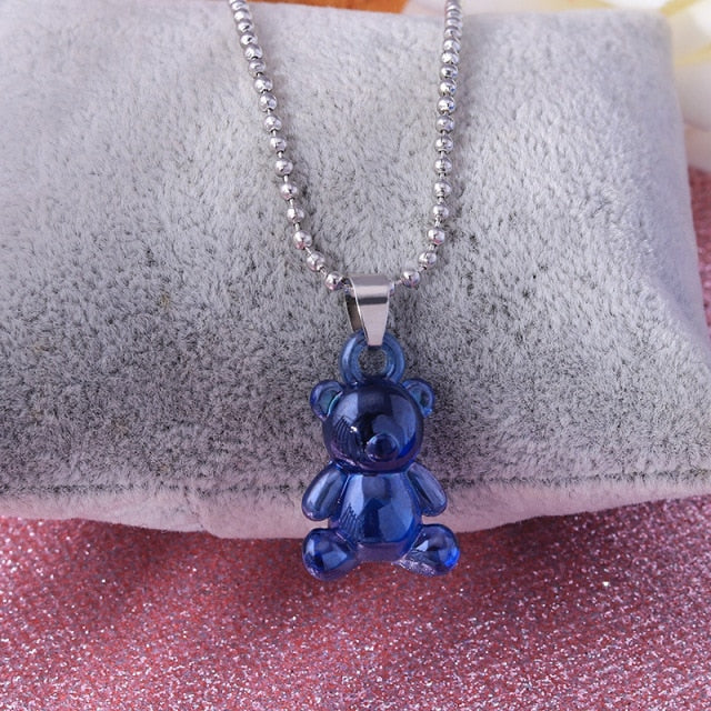 Stainless Steel Handmade Candy 7 Color Cute Judy Cartoon Bear Charm Necklace for Women Girl Daily Jewelry Party Gifts