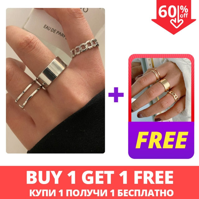 17KM Punk Gold Wide Chain Rings Set For Women Girls Fashion Irregular Finger Thin Rings Gift 2021 Female Jewelry Party