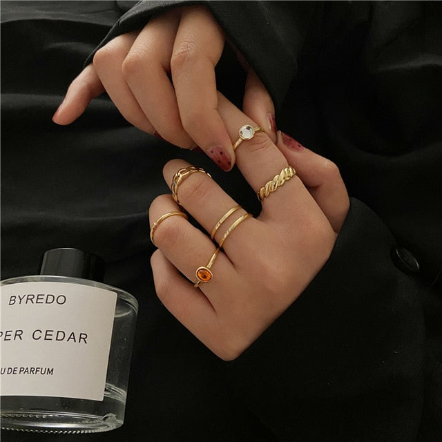 17KM Punk Gold Wide Chain Rings Set For Women Girls Fashion Irregular Finger Thin Rings Gift 2021 Female Jewelry Party