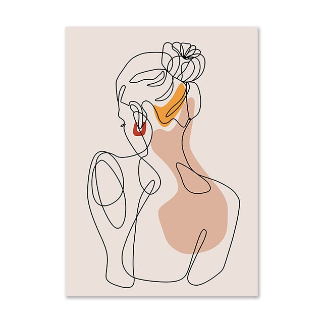 Abstract Single Line Face Art Leaves Painting Girl Body Back Minimalist Wall Art Canvas Poster Print Nordic Picture Home Decor