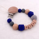 Handmade Free Personalized Name Silicone Wood Pacifier Clips Safe Teething Chain Baby Teether Eco-friendly Dummy Clips Holder