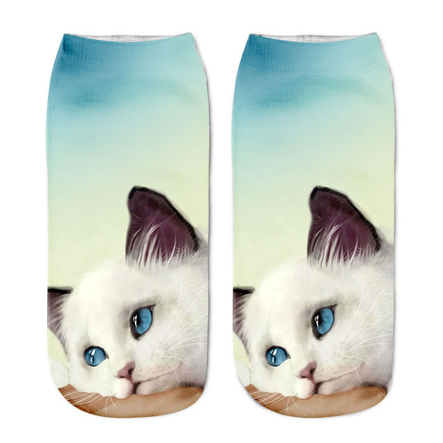Cartoon Cat Sock 3D Cat Printed Cotton Anklet Socks Low Cut Sports Sock Cute Designer Women Girl Casual Socks