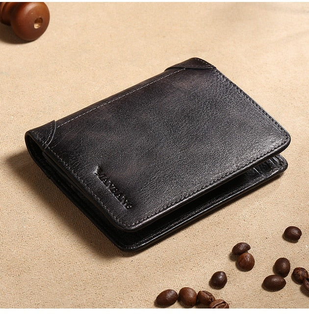 ManBang 2020 HOT Genuine Leather Men Wallet Small Mini Card Holder Male Wallet Pocket Retro purse High Quality