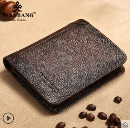 ManBang 2020 HOT Genuine Leather Men Wallet Small Mini Card Holder Male Wallet Pocket Retro purse High Quality