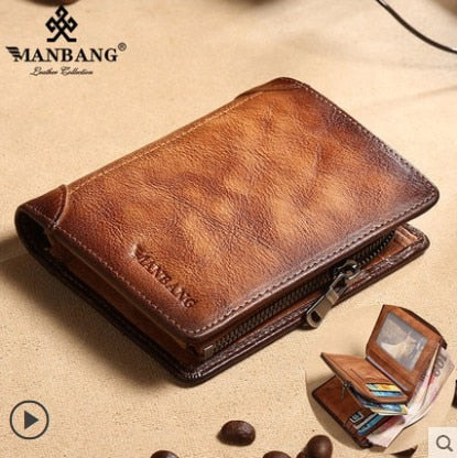 ManBang 2020 HOT Genuine Leather Men Wallet Small Mini Card Holder Male Wallet Pocket Retro purse High Quality