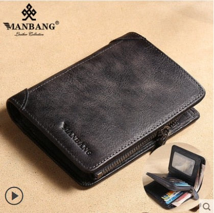 ManBang 2020 HOT Genuine Leather Men Wallet Small Mini Card Holder Male Wallet Pocket Retro purse High Quality