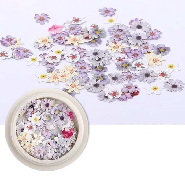50pcs/box Nail Art Color mixed  small Daisy Flower rose ultra-thin wood pulp patch DIY nail art jewelry  nail art decoration