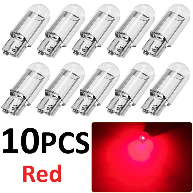 10pcs Car LED T10 W5W COB Reading Dome Lamp Marker Light Wedge Lights License Plate Bulbs 168 194 192 DC 12V White Red