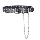 Women's Single Double or Rivet Grommet Belt, Punk Waist Belt with Chain Detachable 2 Hole Belt