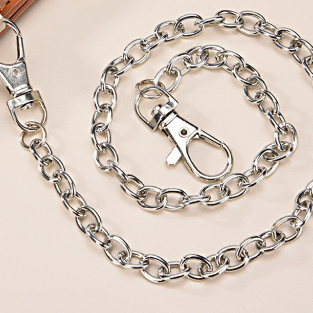 Women's Single Double or Rivet Grommet Belt, Punk Waist Belt with Chain Detachable 2 Hole Belt