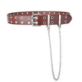 Women's Single Double or Rivet Grommet Belt, Punk Waist Belt with Chain Detachable 2 Hole Belt