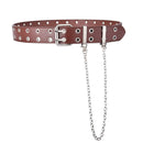 Women's Single Double or Rivet Grommet Belt, Punk Waist Belt with Chain Detachable 2 Hole Belt