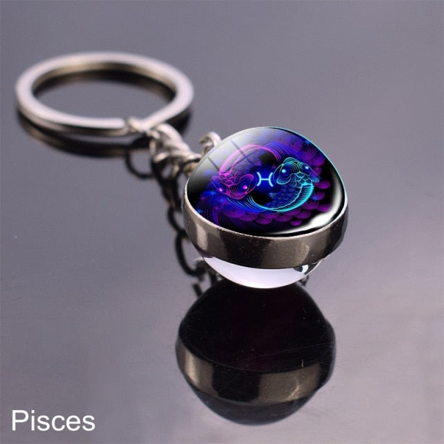 12 Zodiac Sign Keychain Sphere Ball Crystal Key Rings Scorpio Leo Aries Constellation Birthday Gift for Women and Mens