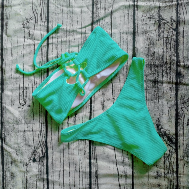 2019 Solid Bikini Brazillian Swimsuit Women Bikini Set Sexy Off Shoulder Swimwear Female Swimming Biquini Maillot De Bain Femme