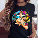 WVIOCE Lips Watercolor Graphic T Shirt Lip Women Tops O-neck Sexy Black Tees Kiss Lip Funny Summer Female Soft T Shirt 9180