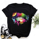 WVIOCE Lips Watercolor Graphic T Shirt Lip Women Tops O-neck Sexy Black Tees Kiss Lip Funny Summer Female Soft T Shirt 9180