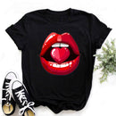 WVIOCE Lips Watercolor Graphic T Shirt Lip Women Tops O-neck Sexy Black Tees Kiss Lip Funny Summer Female Soft T Shirt 9180