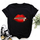 WVIOCE Lips Watercolor Graphic T Shirt Lip Women Tops O-neck Sexy Black Tees Kiss Lip Funny Summer Female Soft T Shirt 9180