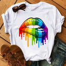 WVIOCE Lips Watercolor Graphic T Shirt Lip Women Tops O-neck Sexy Black Tees Kiss Lip Funny Summer Female Soft T Shirt 9180