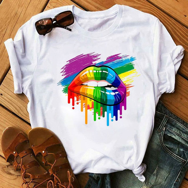 WVIOCE Lips Watercolor Graphic T Shirt Lip Women Tops O-neck Sexy Black Tees Kiss Lip Funny Summer Female Soft T Shirt 9180
