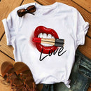 WVIOCE Lips Watercolor Graphic T Shirt Lip Women Tops O-neck Sexy Black Tees Kiss Lip Funny Summer Female Soft T Shirt 9180