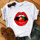 WVIOCE Lips Watercolor Graphic T Shirt Lip Women Tops O-neck Sexy Black Tees Kiss Lip Funny Summer Female Soft T Shirt 9180