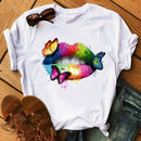 WVIOCE Lips Watercolor Graphic T Shirt Lip Women Tops O-neck Sexy Black Tees Kiss Lip Funny Summer Female Soft T Shirt 9180