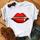 WVIOCE Lips Watercolor Graphic T Shirt Lip Women Tops O-neck Sexy Black Tees Kiss Lip Funny Summer Female Soft T Shirt 9180