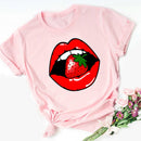 WVIOCE Lips Watercolor Graphic T Shirt Lip Women Tops O-neck Sexy Black Tees Kiss Lip Funny Summer Female Soft T Shirt 9180