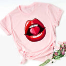 WVIOCE Lips Watercolor Graphic T Shirt Lip Women Tops O-neck Sexy Black Tees Kiss Lip Funny Summer Female Soft T Shirt 9180