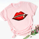 WVIOCE Lips Watercolor Graphic T Shirt Lip Women Tops O-neck Sexy Black Tees Kiss Lip Funny Summer Female Soft T Shirt 9180