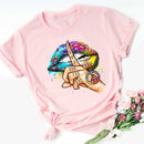 WVIOCE Lips Watercolor Graphic T Shirt Lip Women Tops O-neck Sexy Black Tees Kiss Lip Funny Summer Female Soft T Shirt 9180