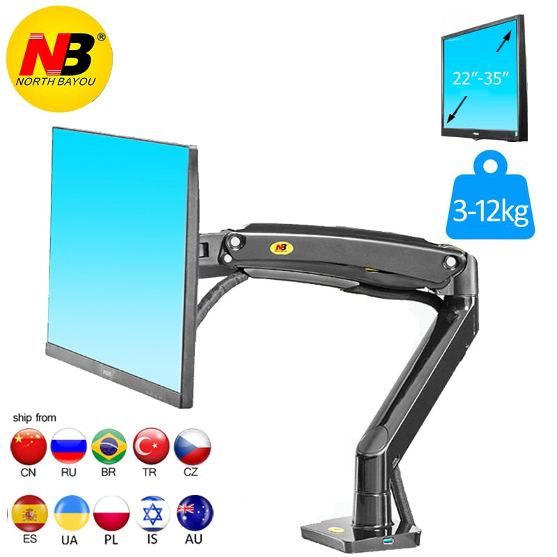NB F100A Gas Spring Arm 22-35 inch Screen Monitor Holder 360 Rotate Tilt Swivel Desktop Monitor Mount Arm with USB3.0 Ports